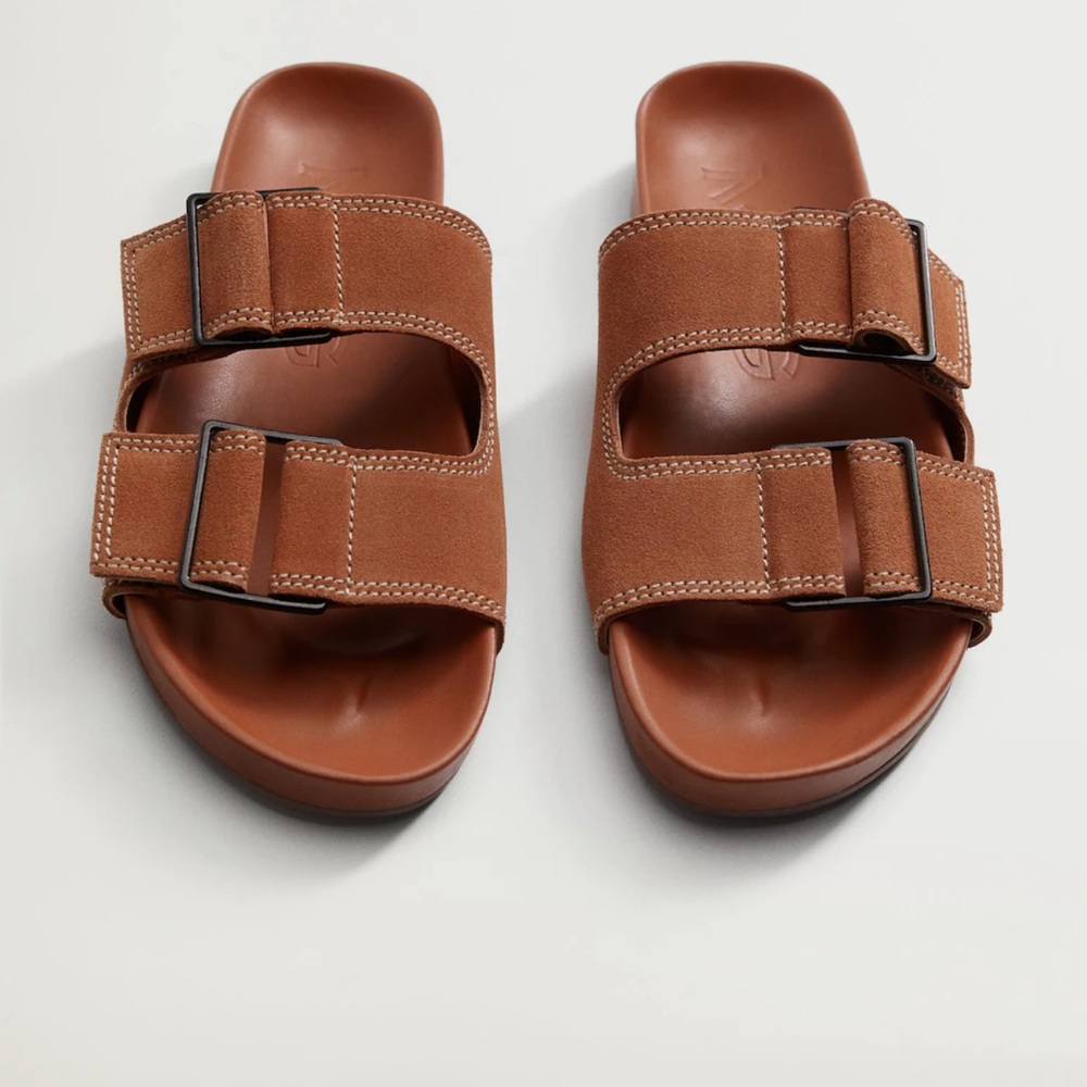 Mango Brown Suede Leather Strap Sandals US 7.5 New in Box